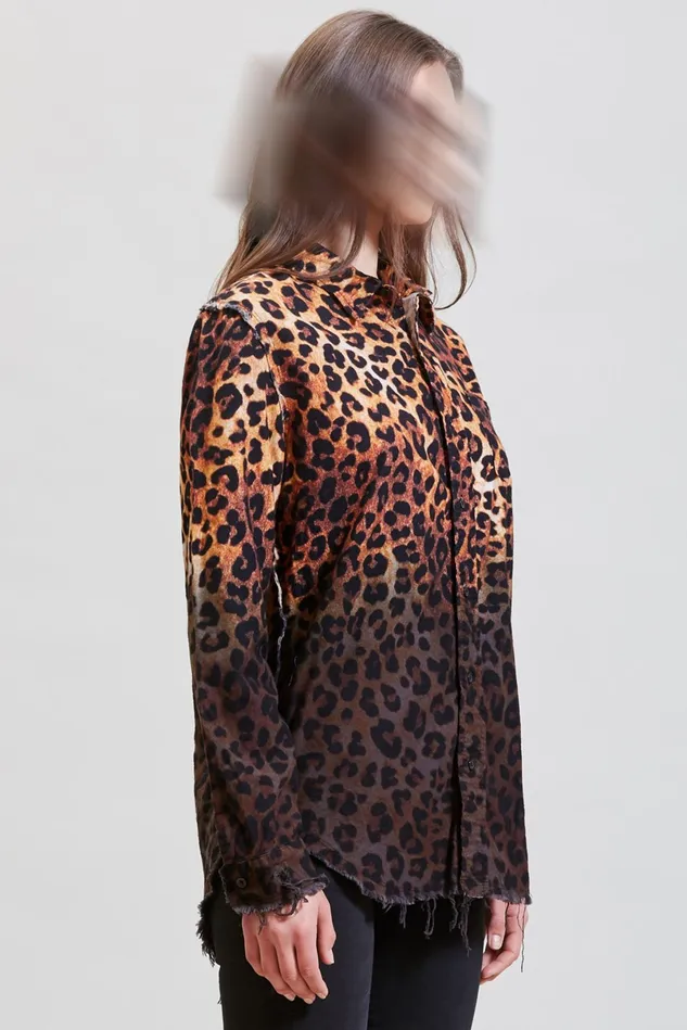 R13 Tops Women Shredded Seam Shirt 8211 DipDye Leopard