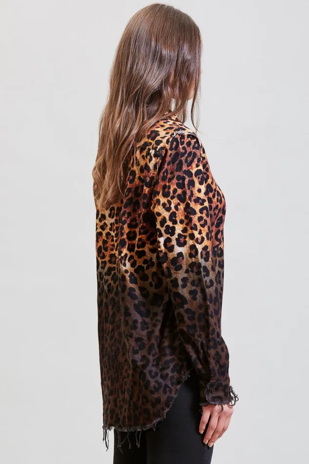 R13 Tops Women Shredded Seam Shirt 8211 DipDye Leopard