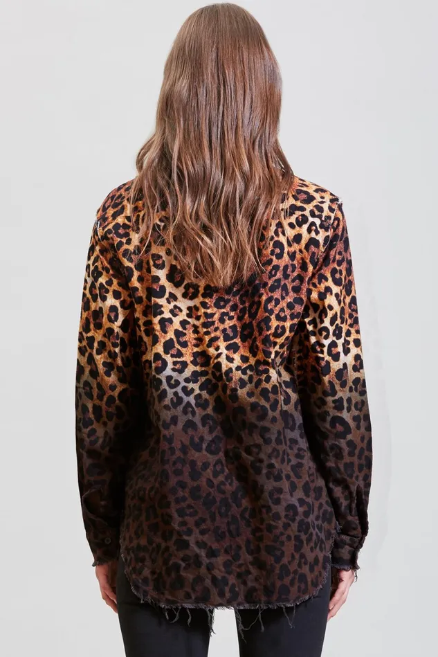 R13 Tops Women Shredded Seam Shirt 8211 DipDye Leopard