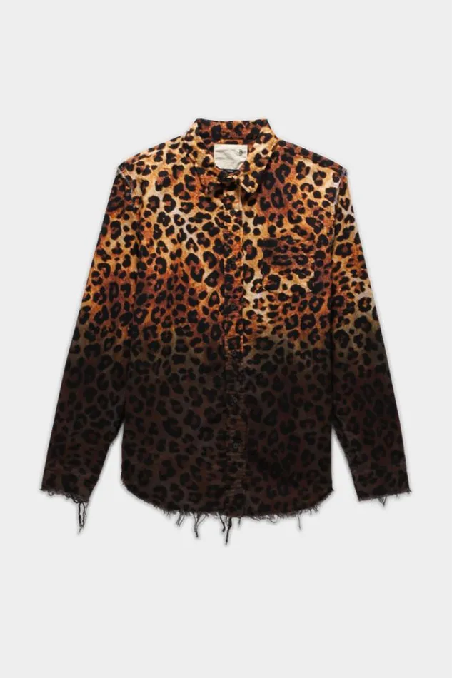 R13 Tops Women Shredded Seam Shirt 8211 DipDye Leopard