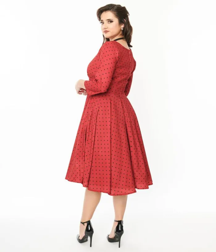 Red and Black Polka Dot Genevieve Swing Dress Dresses Unique Vintage Swing