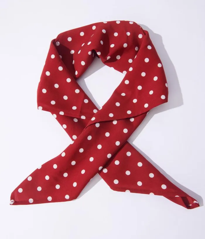 Red and White Polka Dot Hair Scarf Accessories Unique Vintage Gloves and Scarves