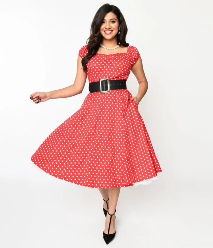 Red and White Polka Dot Sweet Spot Swing Dress DressesPlus Unique Vintage Pocket Dresses Red and White Polka Dot Sweet Spot Swing Dress DressesPlus Unique Vintage Pocket Dresses