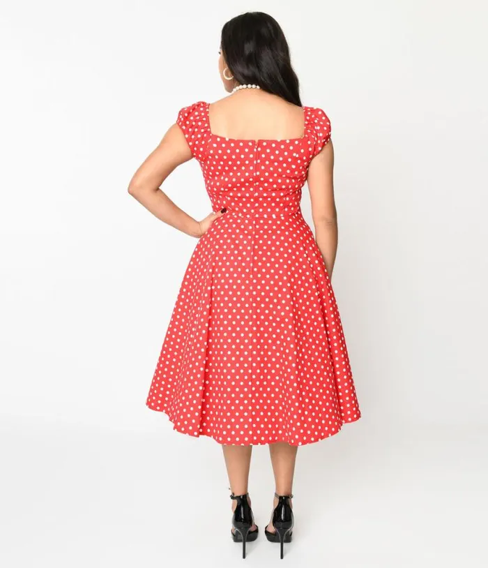Red and White Polka Dot Sweet Spot Swing Dress DressesPlus Unique Vintage Pocket Dresses