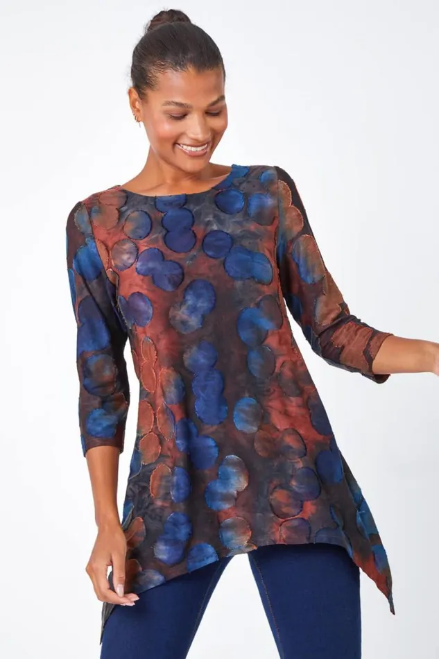 Red Cotton Blend Spot Print Stretch Top Women Roman Tops