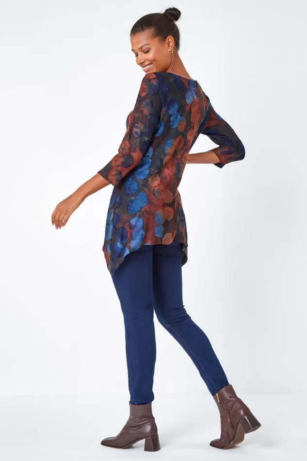 Red Cotton Blend Spot Print Stretch Top Women Roman Tops
