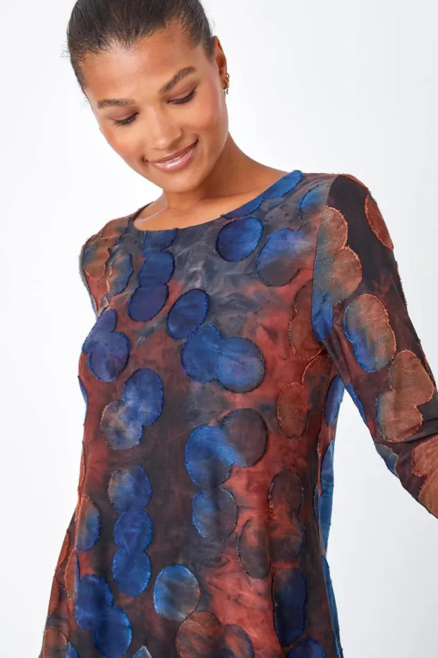 Red Cotton Blend Spot Print Stretch Top Women Roman Tops
