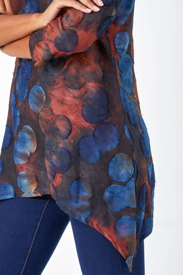 Red Cotton Blend Spot Print Stretch Top Women Roman Tops