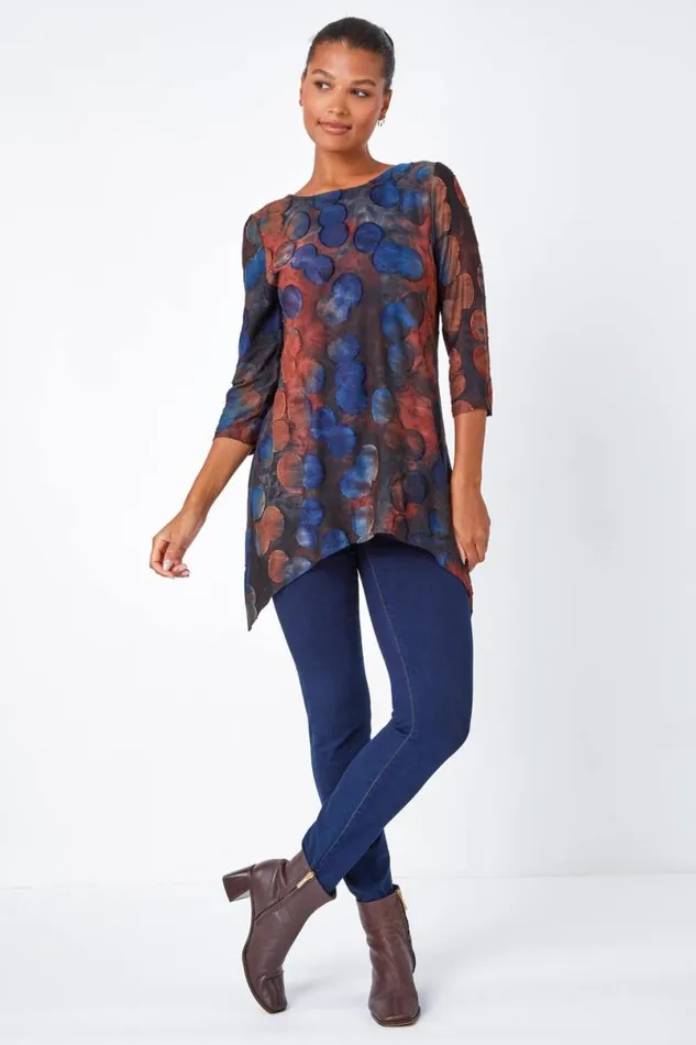 Red Cotton Blend Spot Print Stretch Top Women Roman Tops