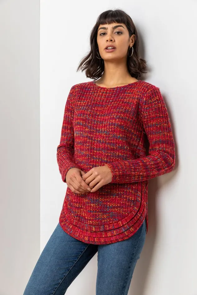 Red Curved Hem Stitch Detail Jumper Women Roman Knitwear