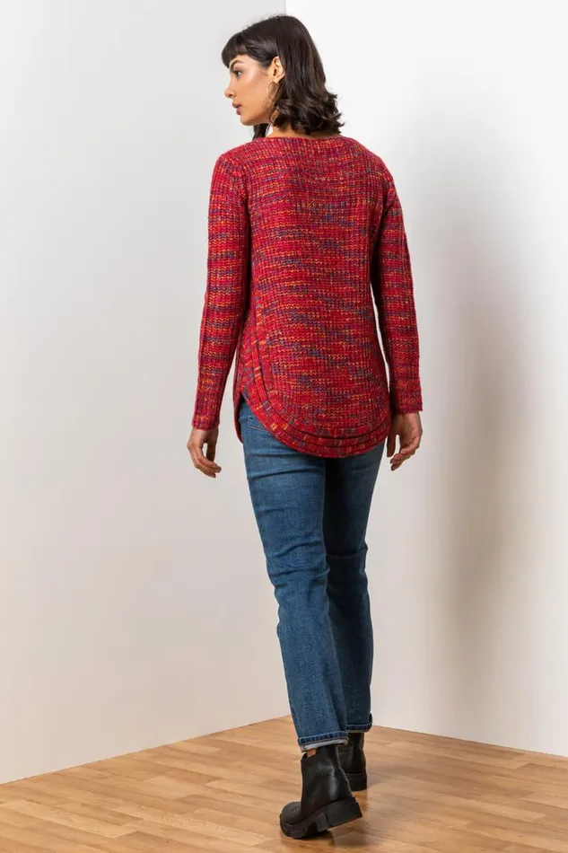 Red Curved Hem Stitch Detail Jumper Women Roman Knitwear