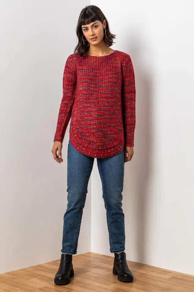 Red Curved Hem Stitch Detail Jumper Women Roman Knitwear