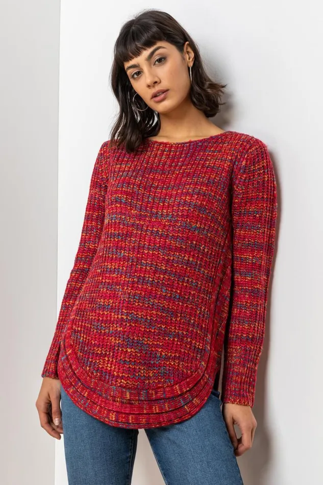Red Curved Hem Stitch Detail Jumper Women Roman Knitwear