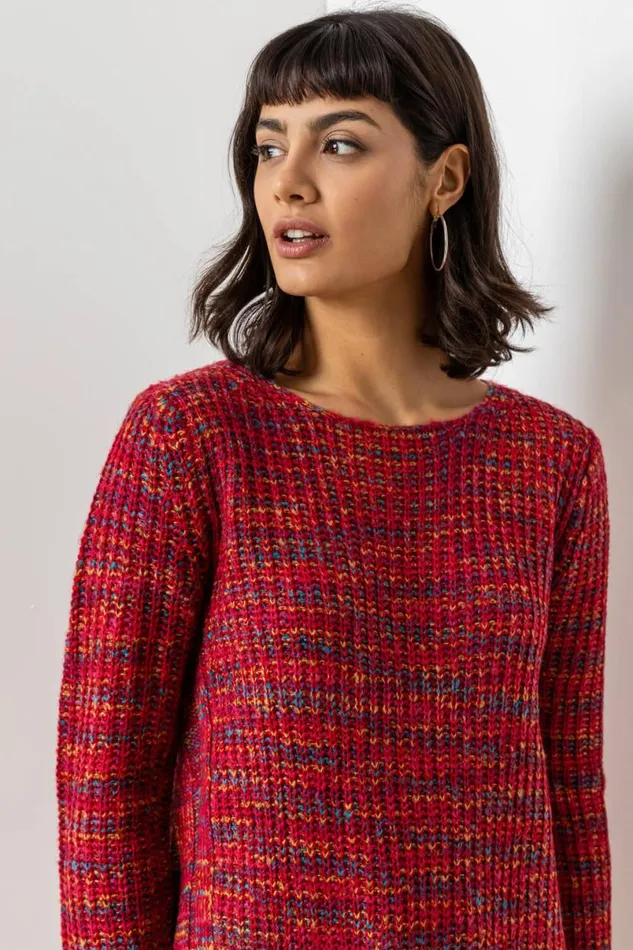 Red Curved Hem Stitch Detail Jumper Women Roman Knitwear