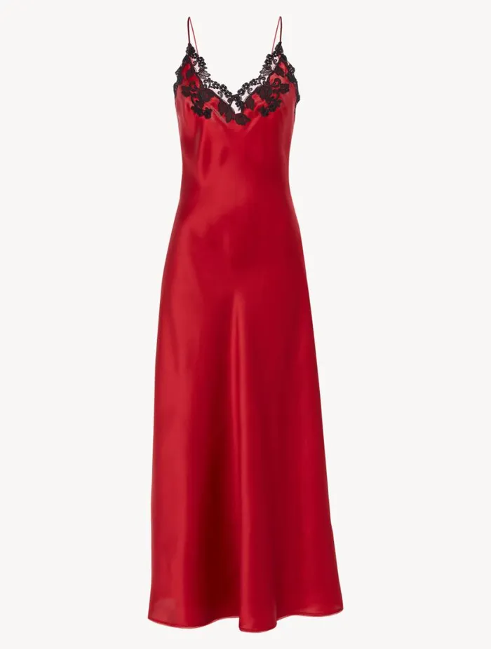 Red Long Nightgown With Frastaglio Sleepwear La Perla Slips and Dresses