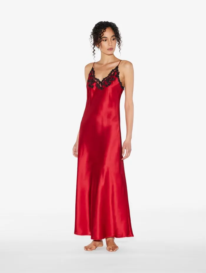 Red Long Nightgown With Frastaglio Sleepwear La Perla Slips and Dresses