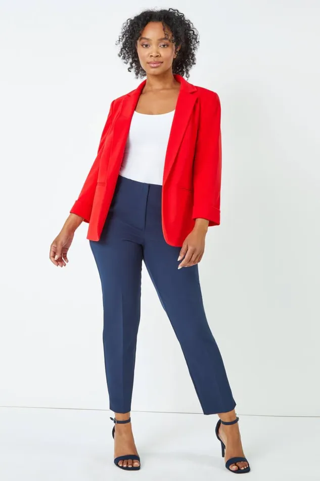Red Petite 34 Sleeve Classic Stretch Blazer Women Roman Jackets