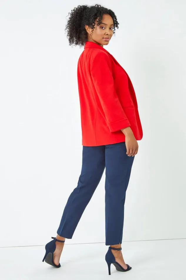Red Petite 34 Sleeve Classic Stretch Blazer Women Roman Jackets