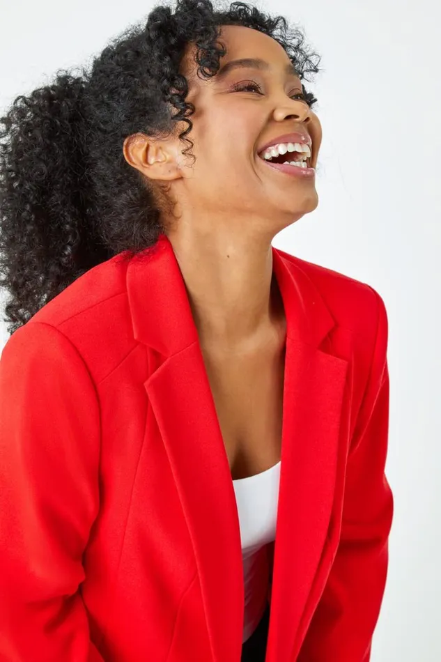 Red Petite 34 Sleeve Classic Stretch Blazer Women Roman Jackets
