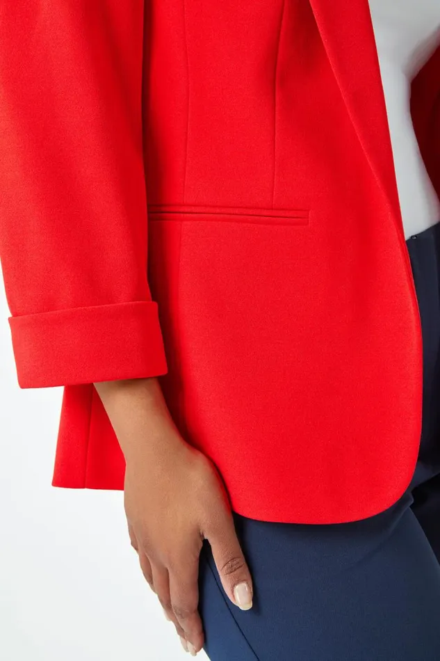 Red Petite 34 Sleeve Classic Stretch Blazer Women Roman Jackets