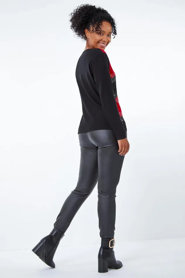 Red Petite Embellished Stripe Jumper Women Roman Knitwear