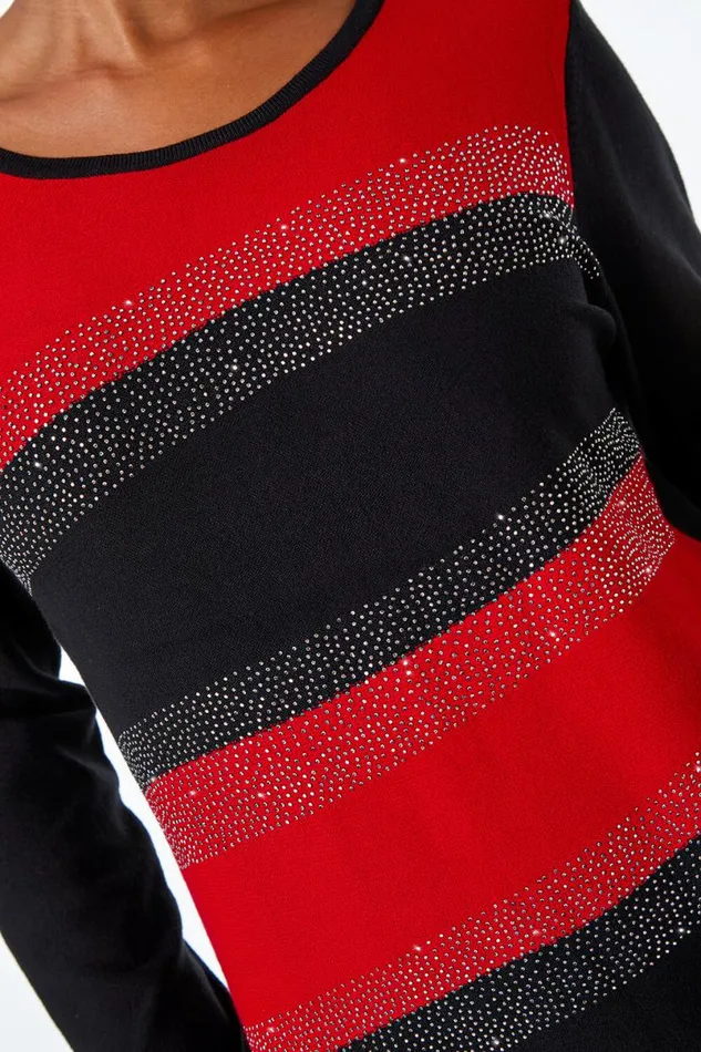 Red Petite Embellished Stripe Jumper Women Roman Knitwear