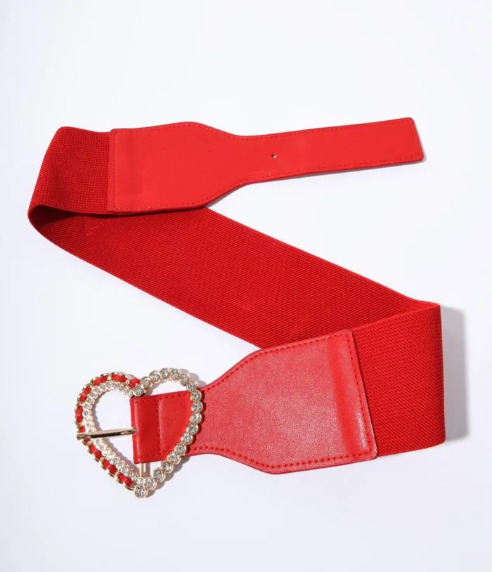 Red Rhinestone Heart Buckle Cinch Belt Accessories Unique Vintage Belts