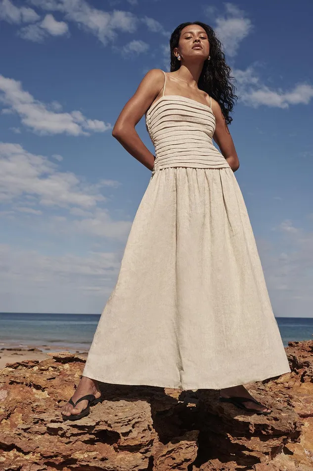 REECE NATURAL LINEN MIDI DRESS Women DISSH Midi Dresses
