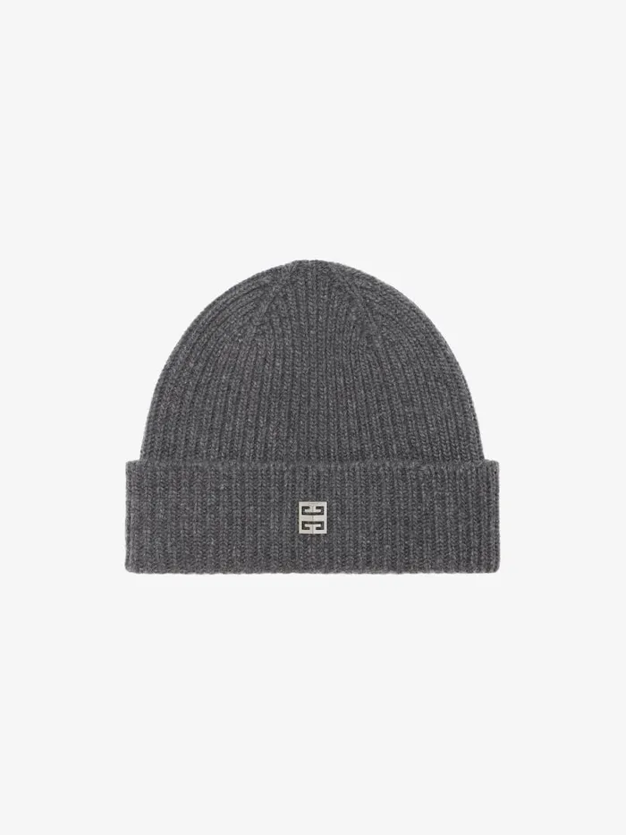 Ribbed Beanie In Wool And Cashmere Smoke Grey Women Givenchy Beanies and Caps