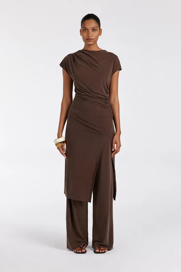 RIO BITTER CHOC DRAPED TUNIC TOP Women DISSH Knitted