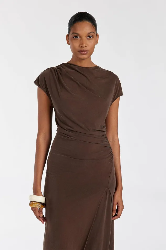 RIO BITTER CHOC DRAPED TUNIC TOP Women DISSH Knitted