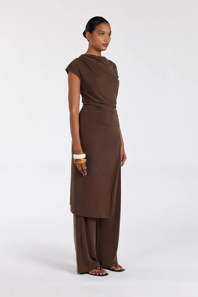 RIO BITTER CHOC DRAPED TUNIC TOP Women DISSH Knitted