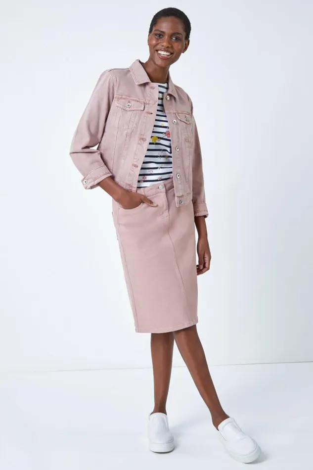 Rose Cotton Denim Stretch A Line Skirt Women Roman Skirts
