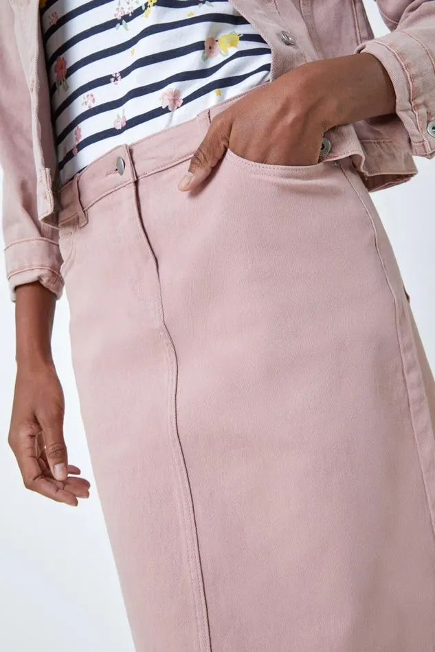Rose Cotton Denim Stretch A Line Skirt Women Roman Skirts