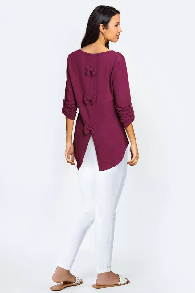 Rose Jersey Bow Back Detail Top Women Roman Tops