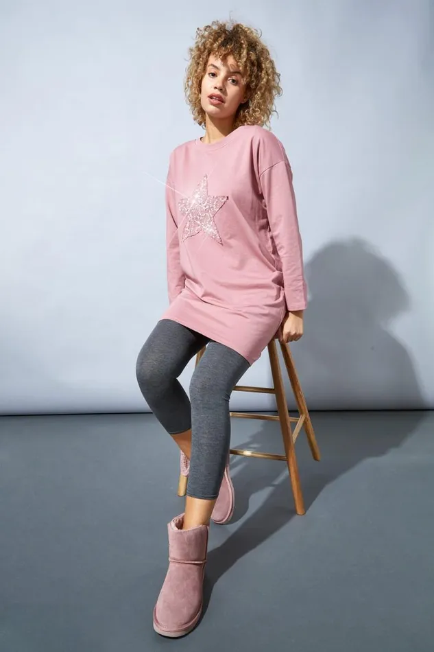 Rose Pink Lounge Sequin Embellished Dress Women Roman Dresses