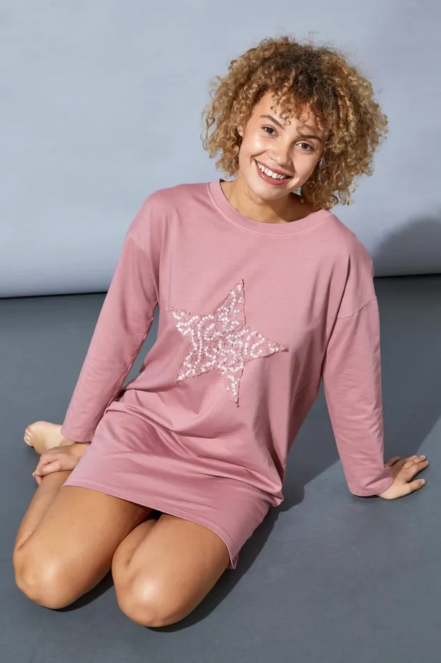 Rose Pink Lounge Sequin Embellished Dress Women Roman Dresses