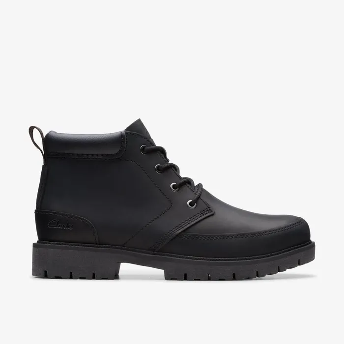 Rossdale Mid Black Leather Men Clarks Boots