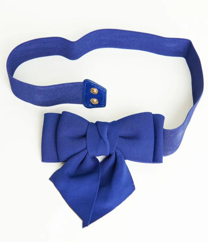 Royal Blue Elastic Bow Belt Accessories Unique Vintage Belts