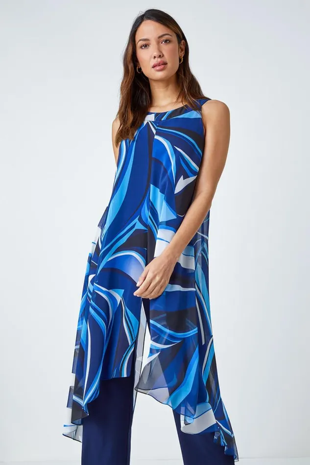 Royal Blue Full Length Printed Overlay Jumpsuit Women Roman Dresses