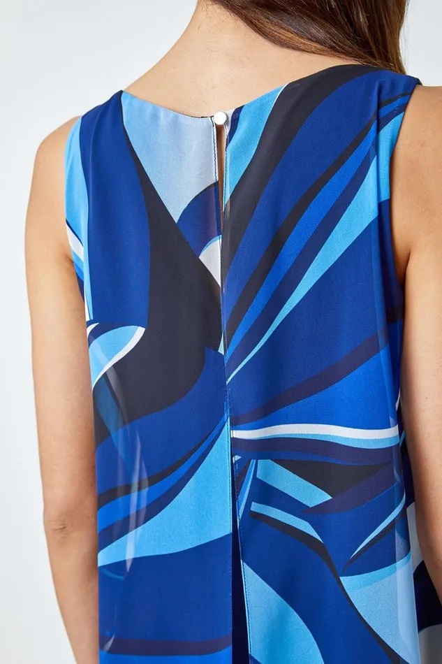 Royal Blue Full Length Printed Overlay Jumpsuit Women Roman Dresses