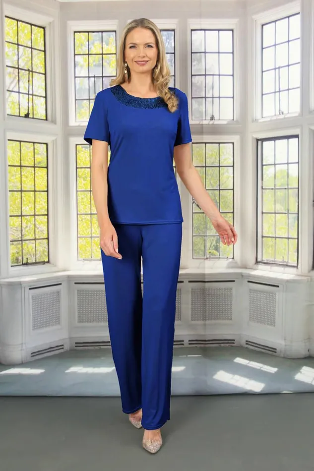 Royal Blue Julianna Jersey Stretch Wide Leg Trouser Women Roman Trousers