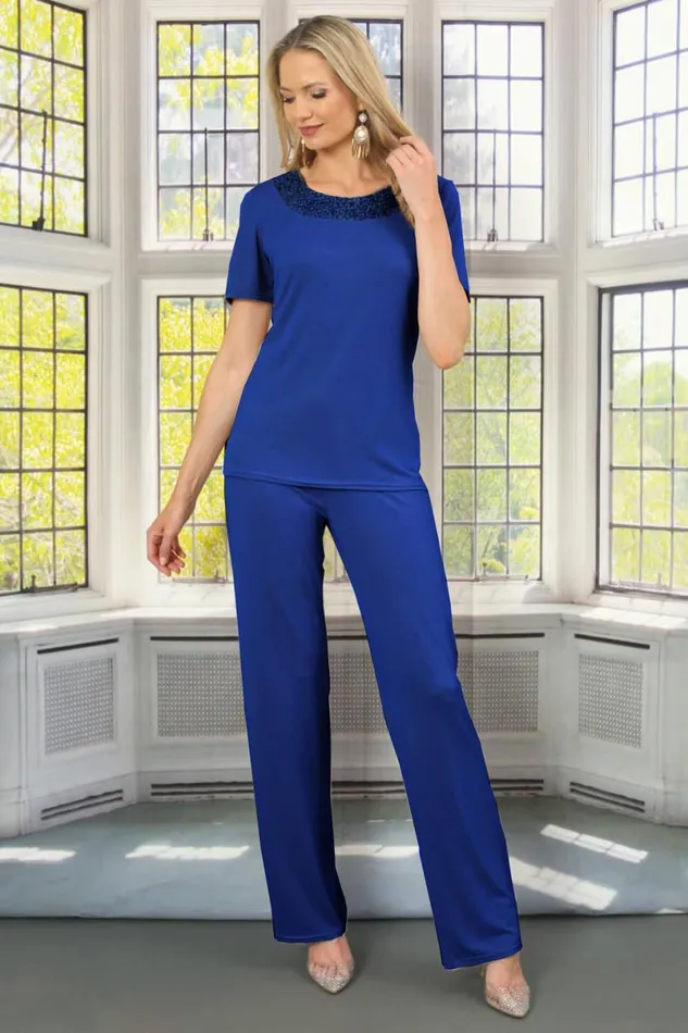 Royal Blue Julianna Jersey Stretch Wide Leg Trouser Women Roman Trousers