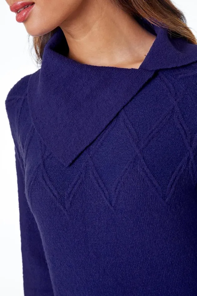 Royal Blue Longline Split Neck Jumper Dress Women Roman Dresses
