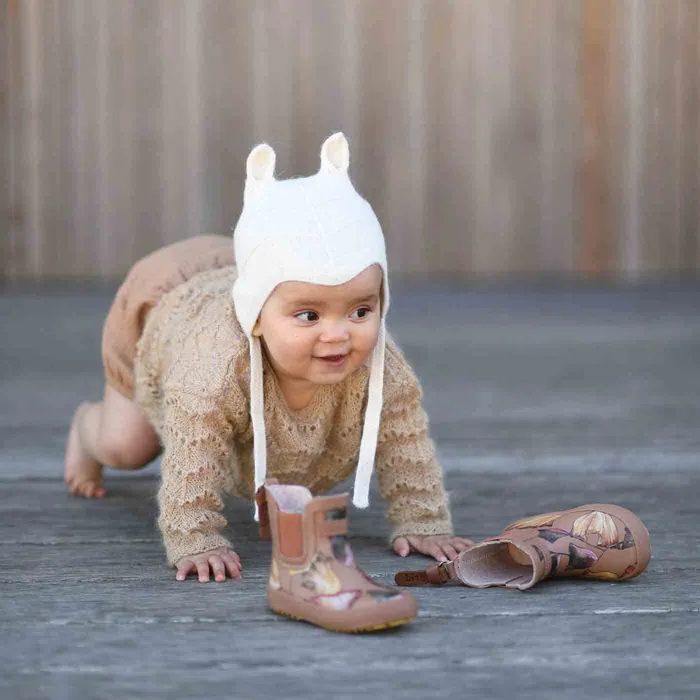 Rubber boots KIDS baby rubber camel flowers Brown bisgaardshoes