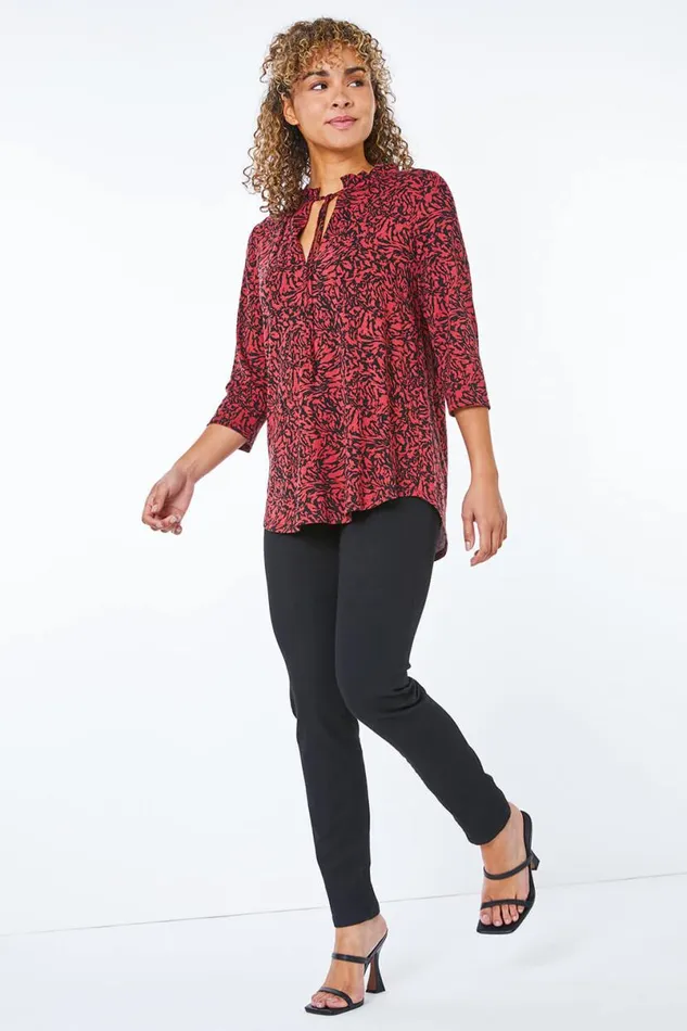 Rust Petite Animal Print Frill Neck Top Women Roman Tops