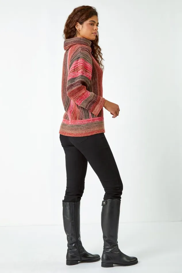 Rust Textured Roll Neck Ombre Knitted Jumper Women Roman Knitwear