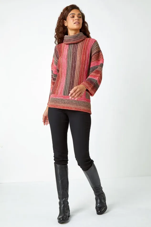 Rust Textured Roll Neck Ombre Knitted Jumper Women Roman Knitwear