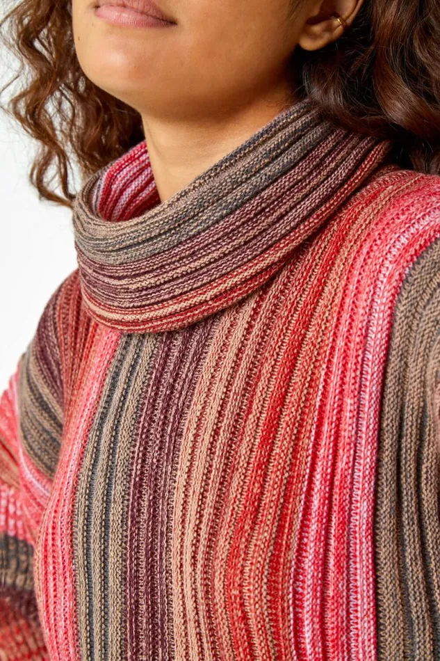 Rust Textured Roll Neck Ombre Knitted Jumper Women Roman Knitwear