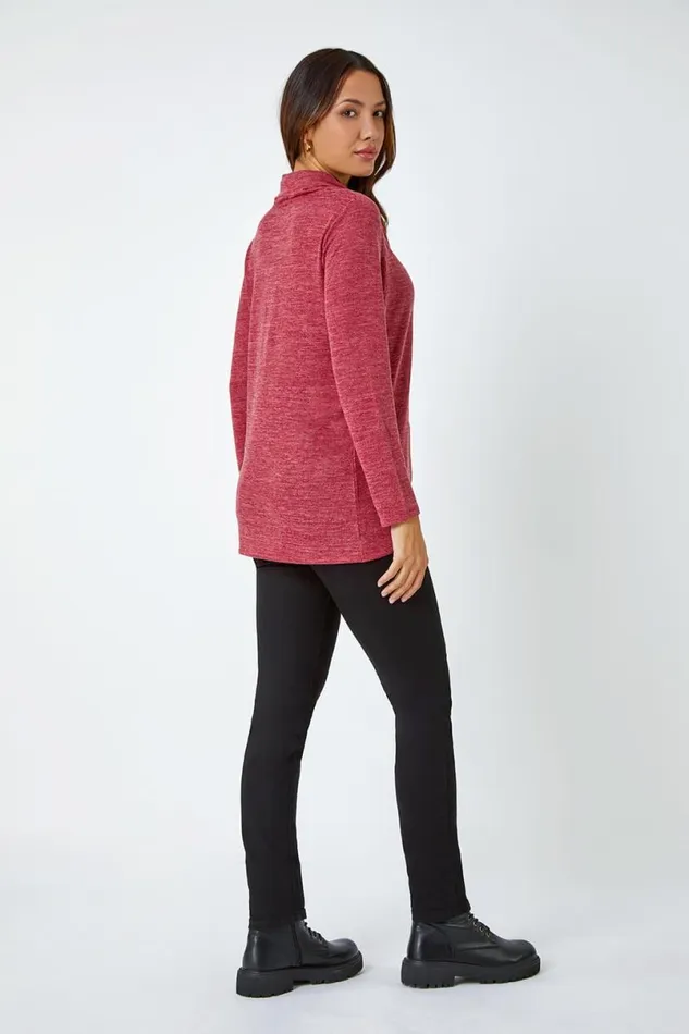 Rust Wrap Front Cowl Neck Stretch Top Women Roman Tops